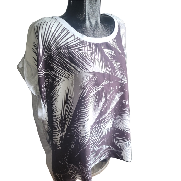 Attitude Black and Grey Palm Print Short Sleeve Top 3X - Picture 2 of 6